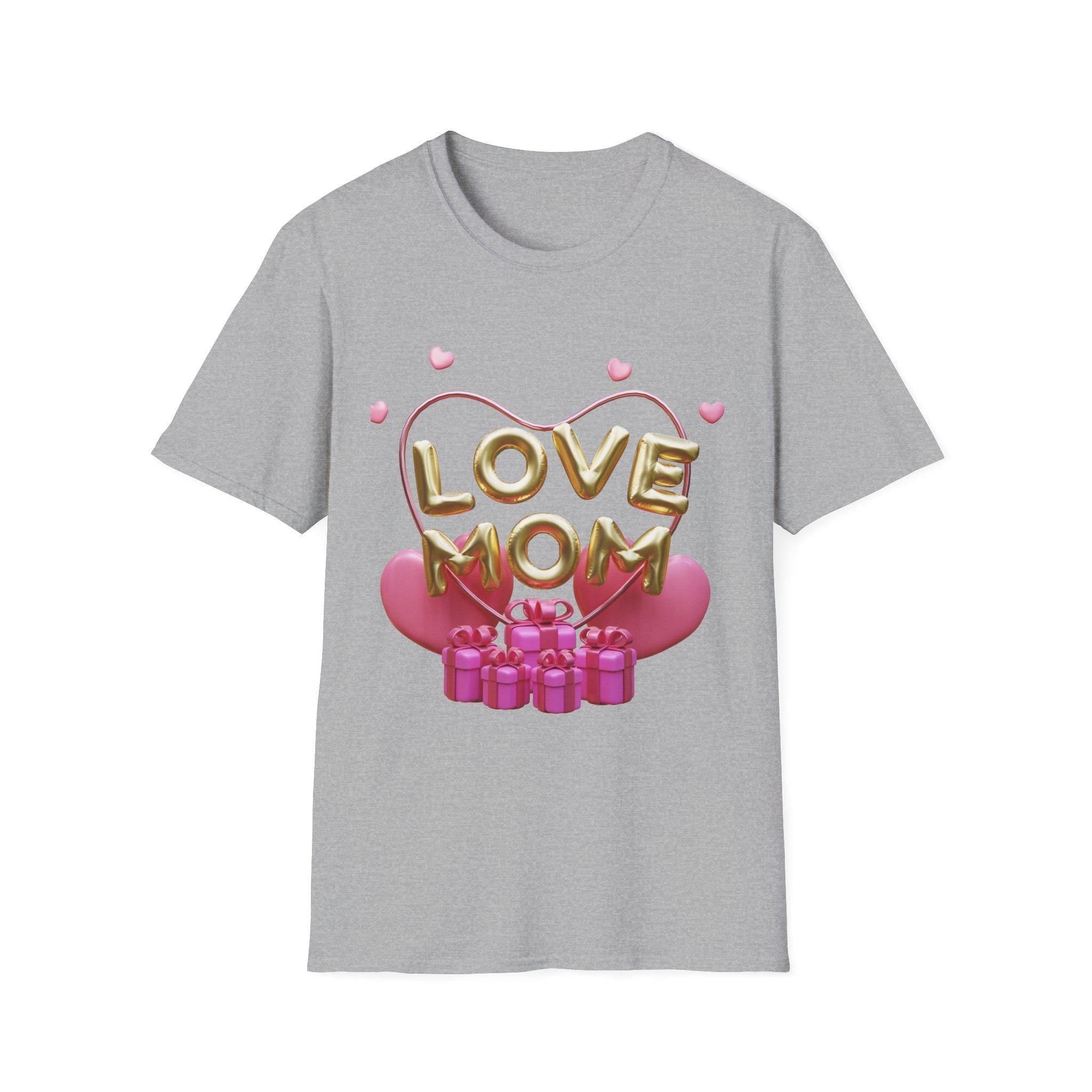 Love Mom Softstyle T-Shirt, Mother's Day Gift, Unisex Tee, Cute Gift for Mom, Family Reunion Apparel, Birthday Shirt,Mother's Day tshirt