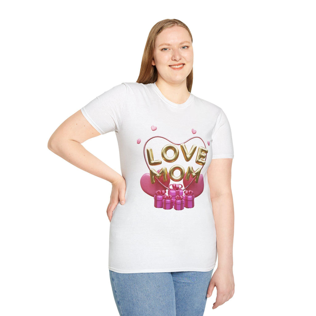 Love Mom Softstyle T-Shirt, Mother's Day Gift, Unisex Tee, Cute Gift for Mom, Family Reunion Apparel, Birthday Shirt,Mother's Day tshirt