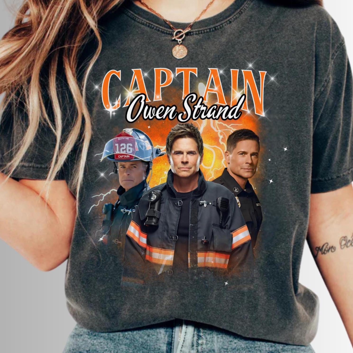 Captain Owen Strand Tee | 9-1-1 TV Show Fan Shirt, Bootleg Rap Tee, 911, 9/11 show, Rob Lowe Fan Shirt, 90's Style Bootleg, 9-1-1 Lone Star