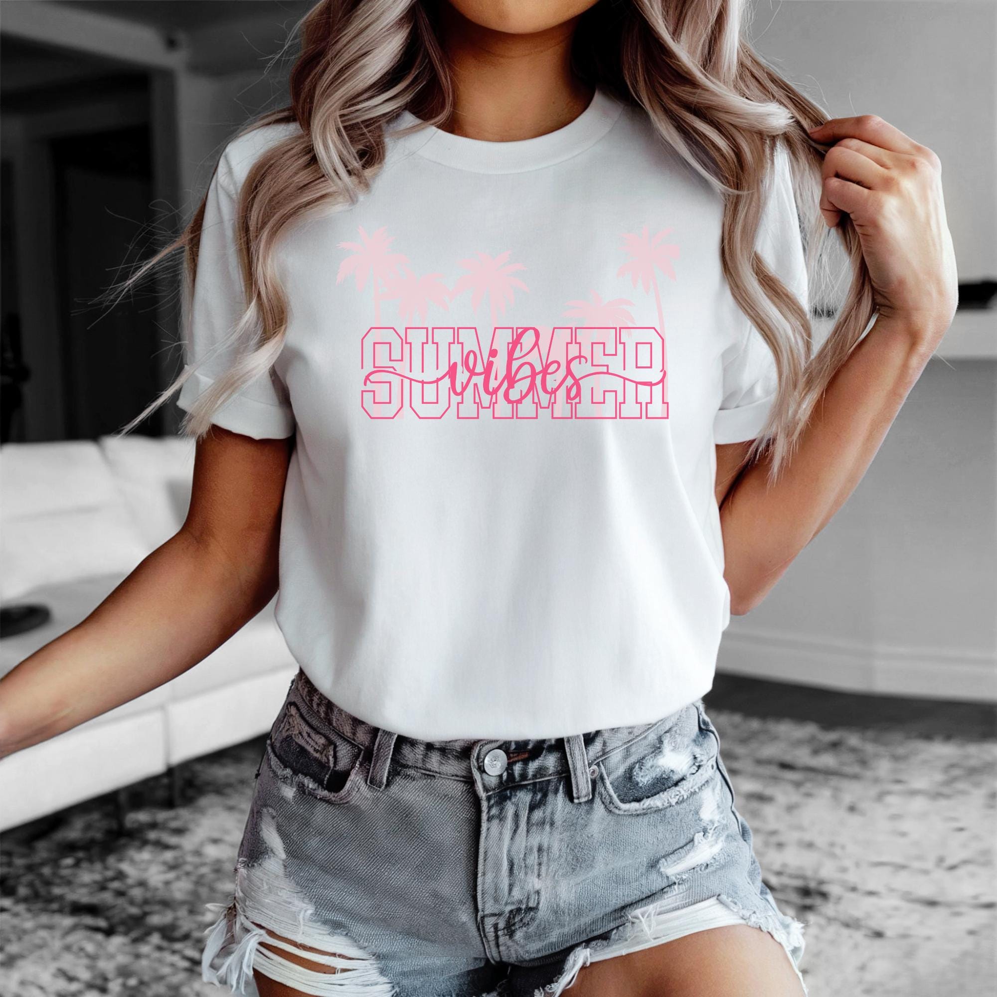 Summer Vibes Tshirt, Girls Beach Trip Tee, Beverly Hills Style Tee, Palm Tree Shirt, Tropical Vibe Tee, Beach Lover Gift, Summer Graphic Tee