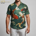 Men's Koi Fish Hawaiian Fishing Shirts - Traditional Asian Art Button Down Tropical Beach Shirt