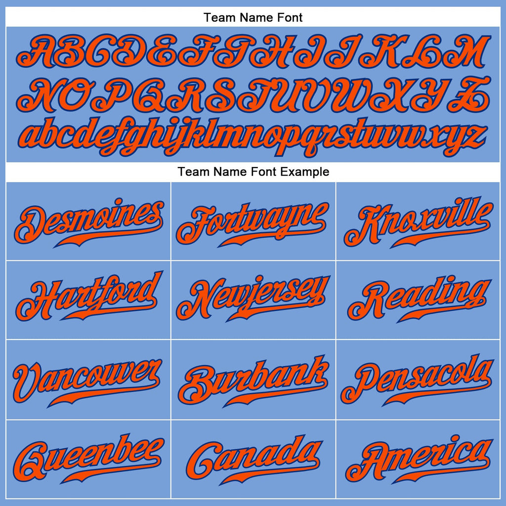 Custom Light Blue Orange-Royal Authentic Baseball Jersey