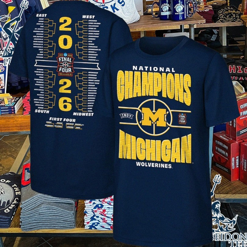 Michigan Wolverines Outerstuff Youth 2026 NCAA Men’s Basketball National Champions Bracket T-shirt