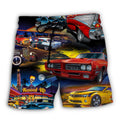 Muscle Car Family Art Trendy Aloha Hawaiian Beach Shorts