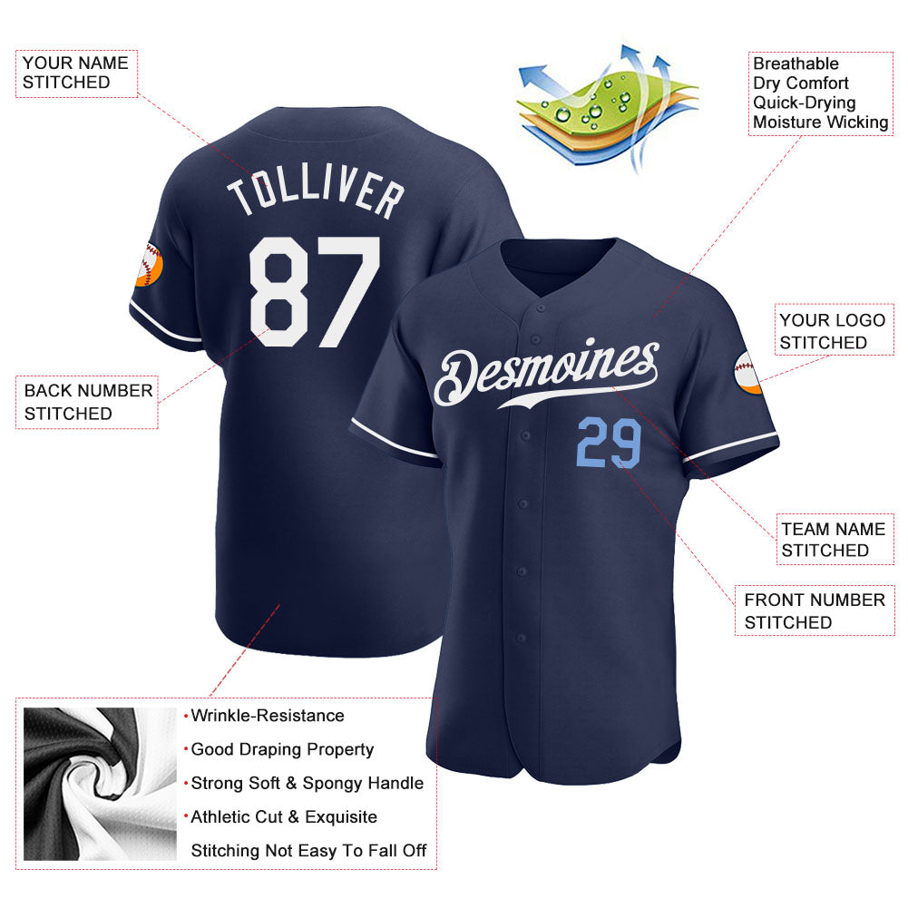 Custom Navy White-Light Blue Authentic Baseball Jersey
