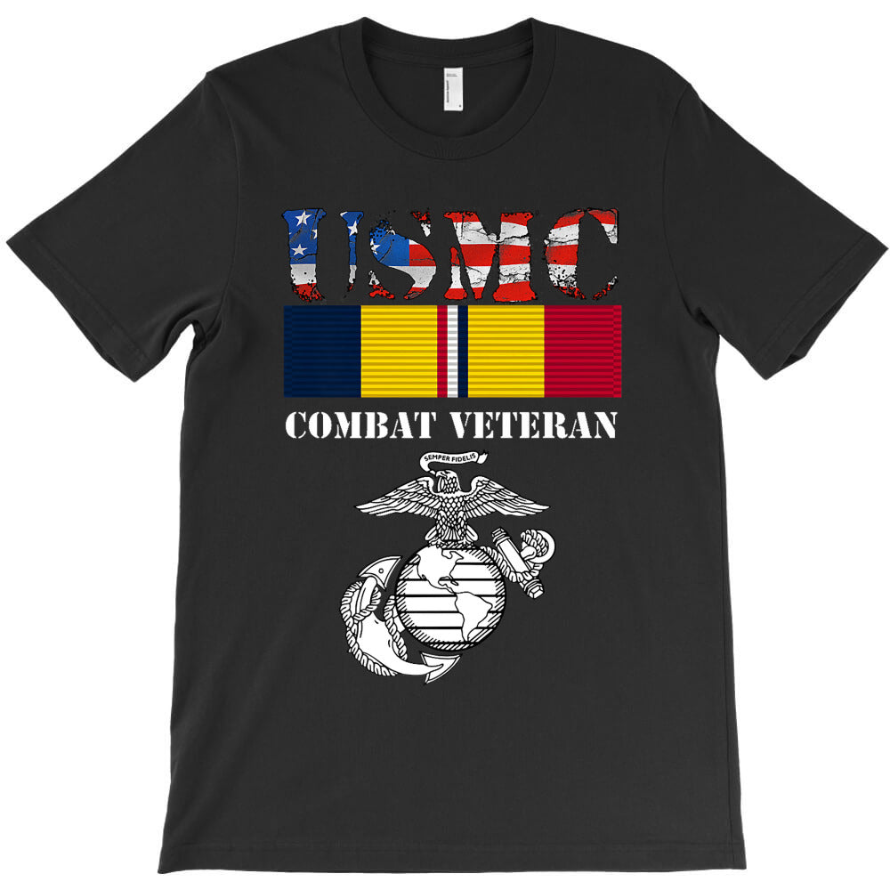 American Flag Combat Action Ribbon Veteran T-Shirt