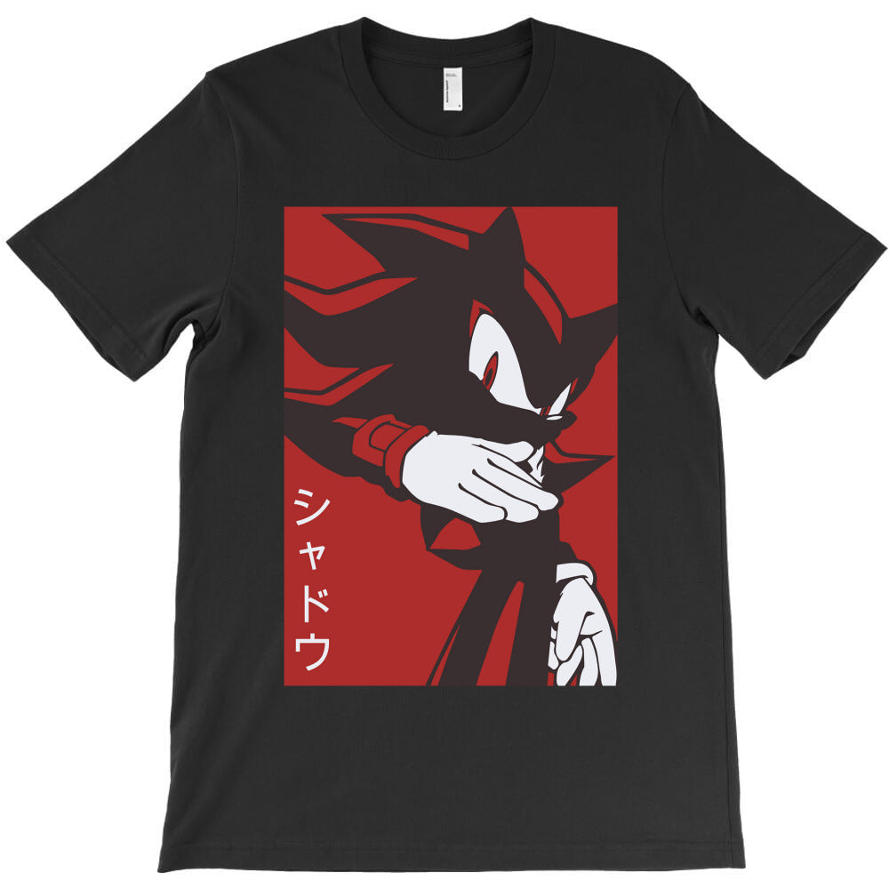 Normal black shadow hedgehog anime manga style background red T-Shirt