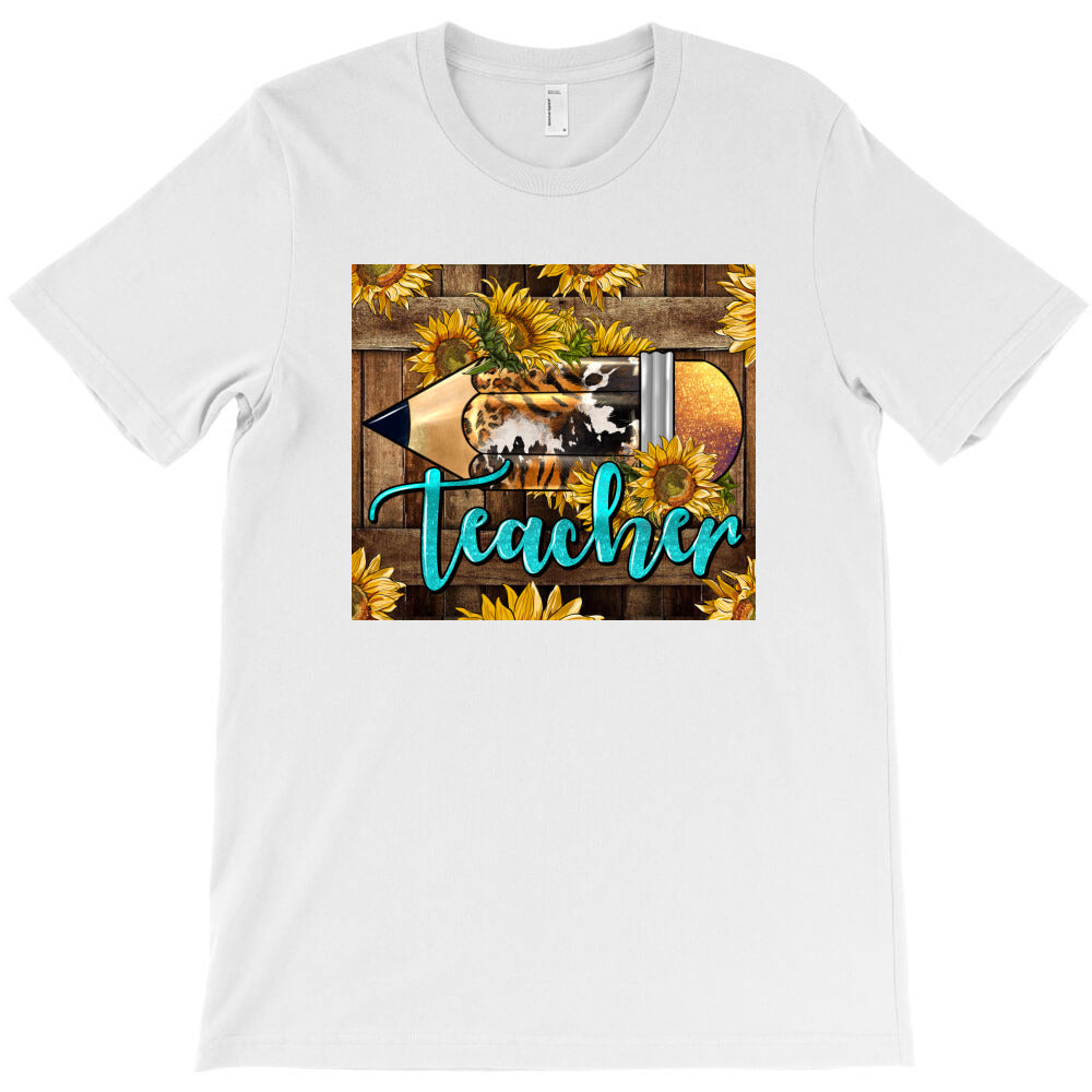Western Teacher Pencil With Sunflowers T-Shirt