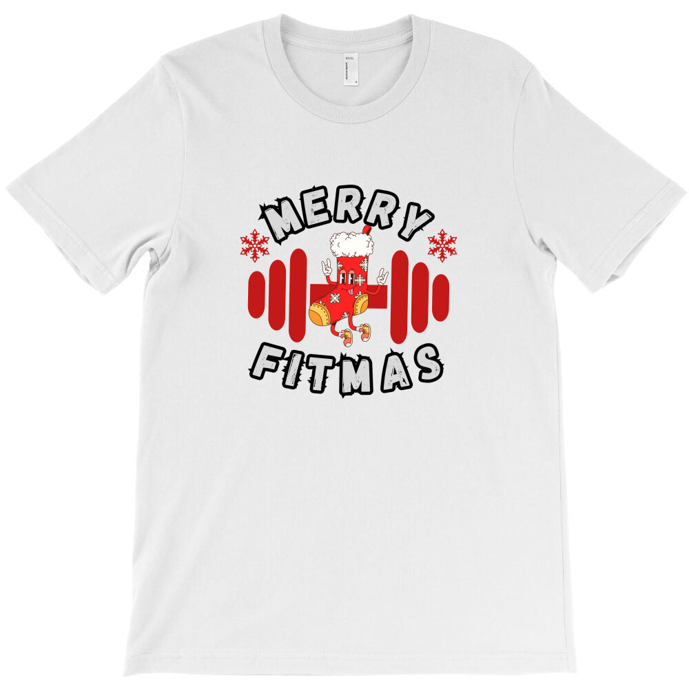 Merry Fitmas Christmas Fitness Barbell Design T-Shirt