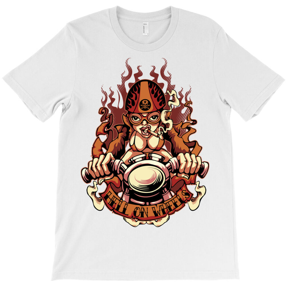 fiery biker illustration T-Shirt