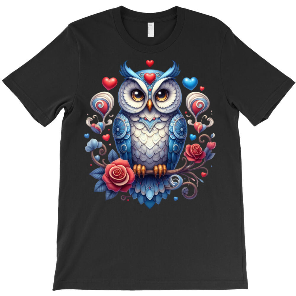 enchanted owl with hearts and roses T-Shirt