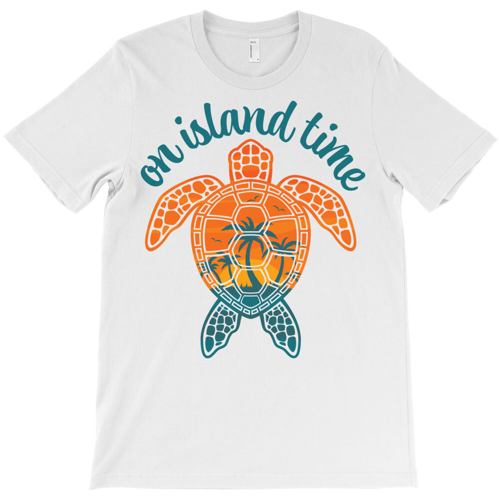 On Island Time Tropical Sunset Sea Turtle Design T-Shirt