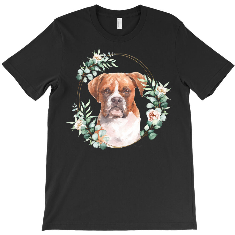 boxer dog portrait t shirt boxer dog in a floral gold wreath frame t T-Shirt