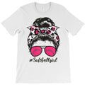 softball girl pink leopard print messy bun sunglasses t shirt T-Shirt