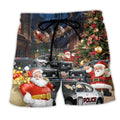 Police Car Santa Merry Christmas Trendy Aloha Hawaiian Beach Shorts