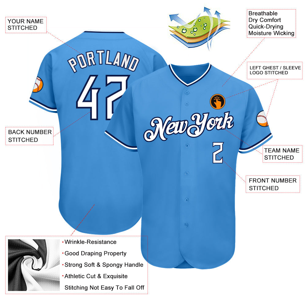 Custom Powder Blue White-Navy Authentic Baseball Jersey