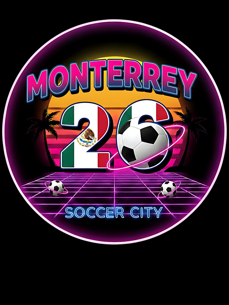 Monterrey 2026 Retro Synthwave Soccer City Logo by Silent Watch Threads.