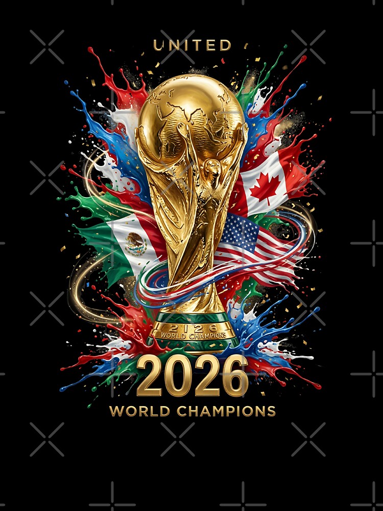 World Cup 2026 Football Celebration: Gold Trophy, USA Canada Mexico Flags by saamessart
