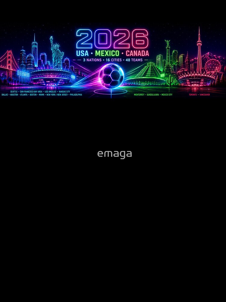 Football 2026 Neon, USA Mexico Canada Soccer Cup, Retro Futuristic Sports Coffee Cup by emaga