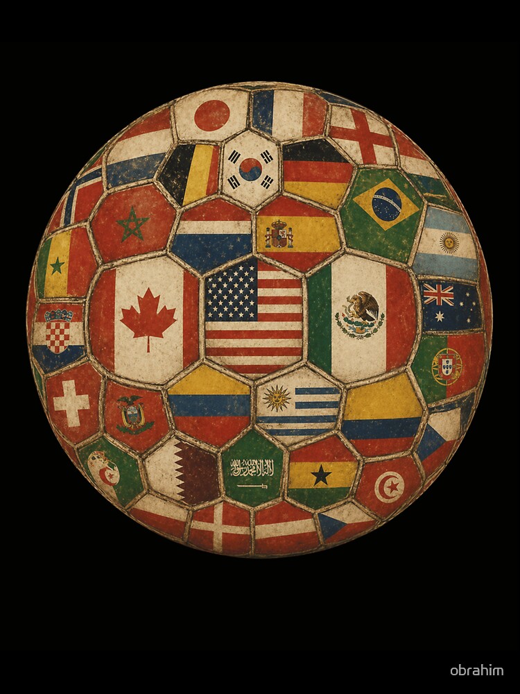 Vintage World Flags Soccer Ball,2026 International Football Graphic Gifts Tee by O'brahim