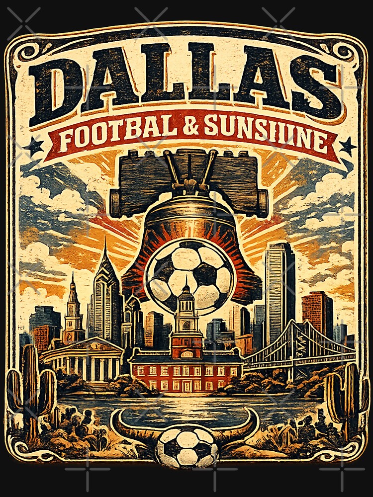 Dallas Football & Sunshine Retro Soccer Travel Shirt | Texas Sunset Skyline Match Day Fan Design by Globalcitytees