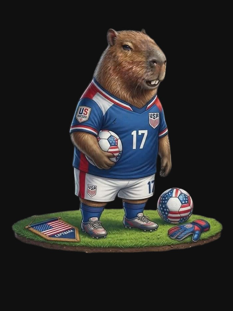Capybara Soccer Player – Realistic USA Football Design with Flag by HubCreates