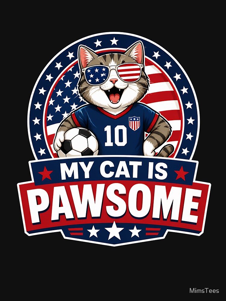 Soccer Cat in Red, White and Blue by MimsTees