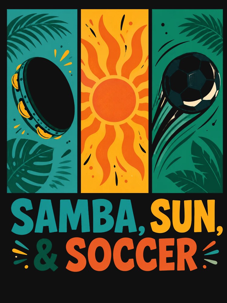 SAMBA, SUN & SOCCER Brazil Football Fan Design | Brazilian Soccer Culture Tee by rebuZZ-Apparels-The Minimalistic Buzz