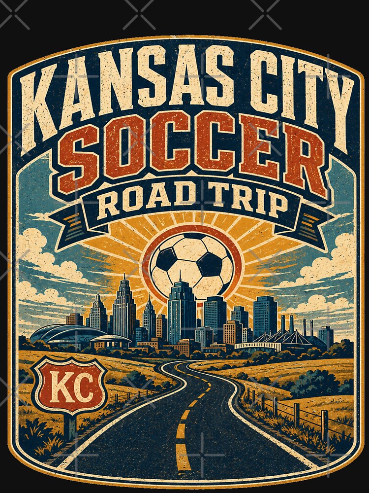 Kansas City Soccer Road Trip Retro Travel Shirt | Vintage Highway Skyline Football Fan Design by Globalcitytees