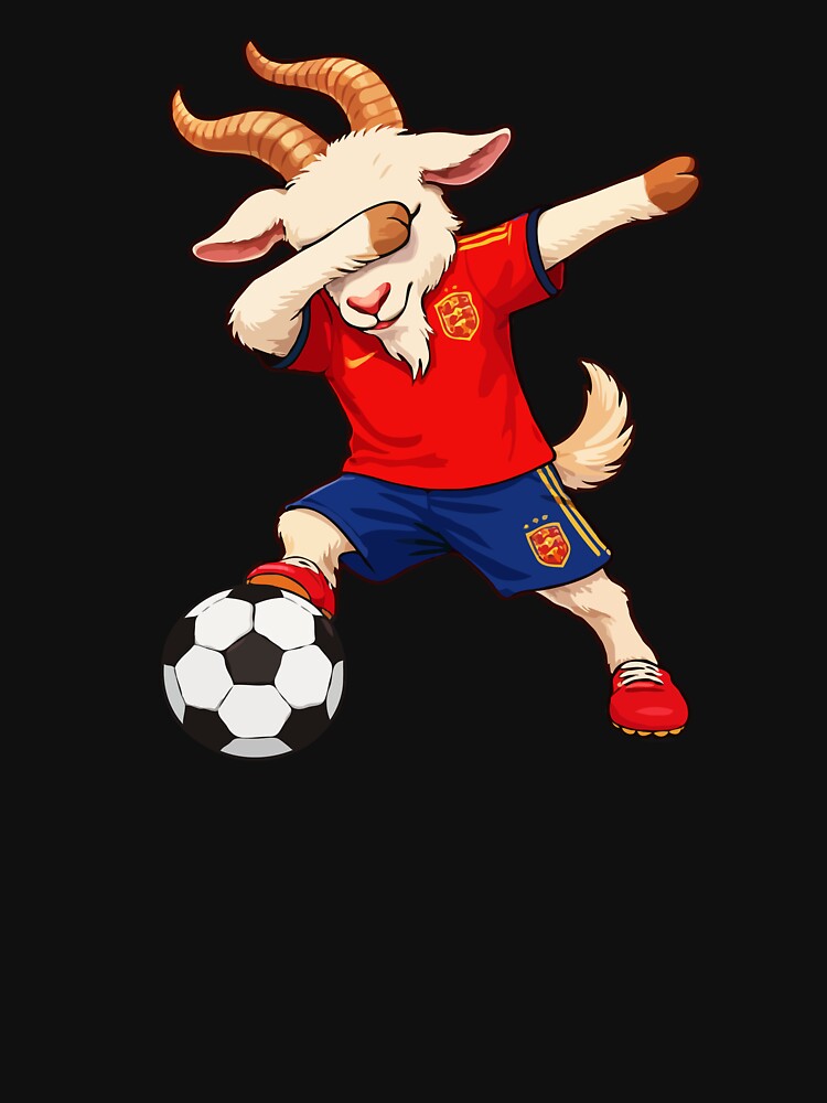 Funny Dabbing Goat in Spain Soccer Jersey – Spanish Football Mascot Illustration | World Cup 2026 Fan Art by BrainBubbleArt