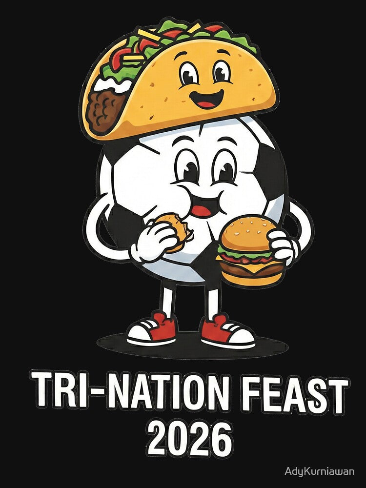 Funny Tri-Nation Feast 2026 Soccer Foodie Taco and Burger Graphic by AdyKurniawan