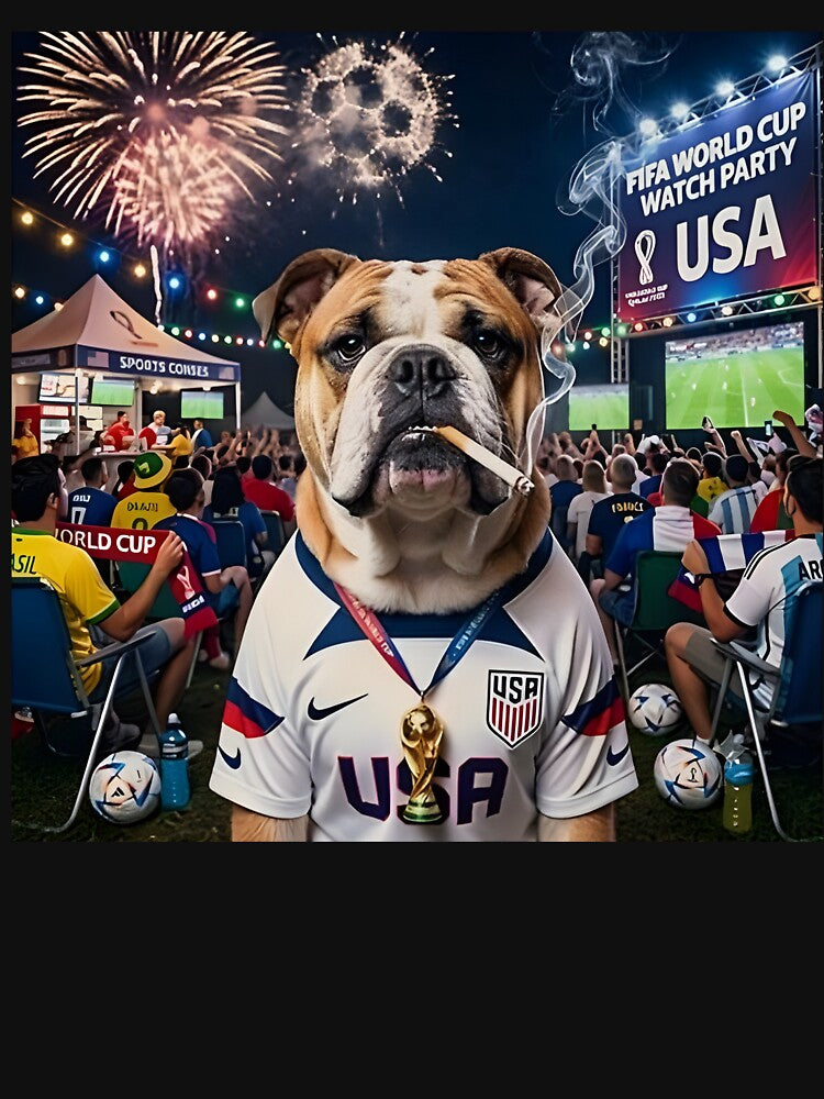 USA Bulldog World Cup 2026 Patriotic Soccer Fan by KAWKAW-DRHM