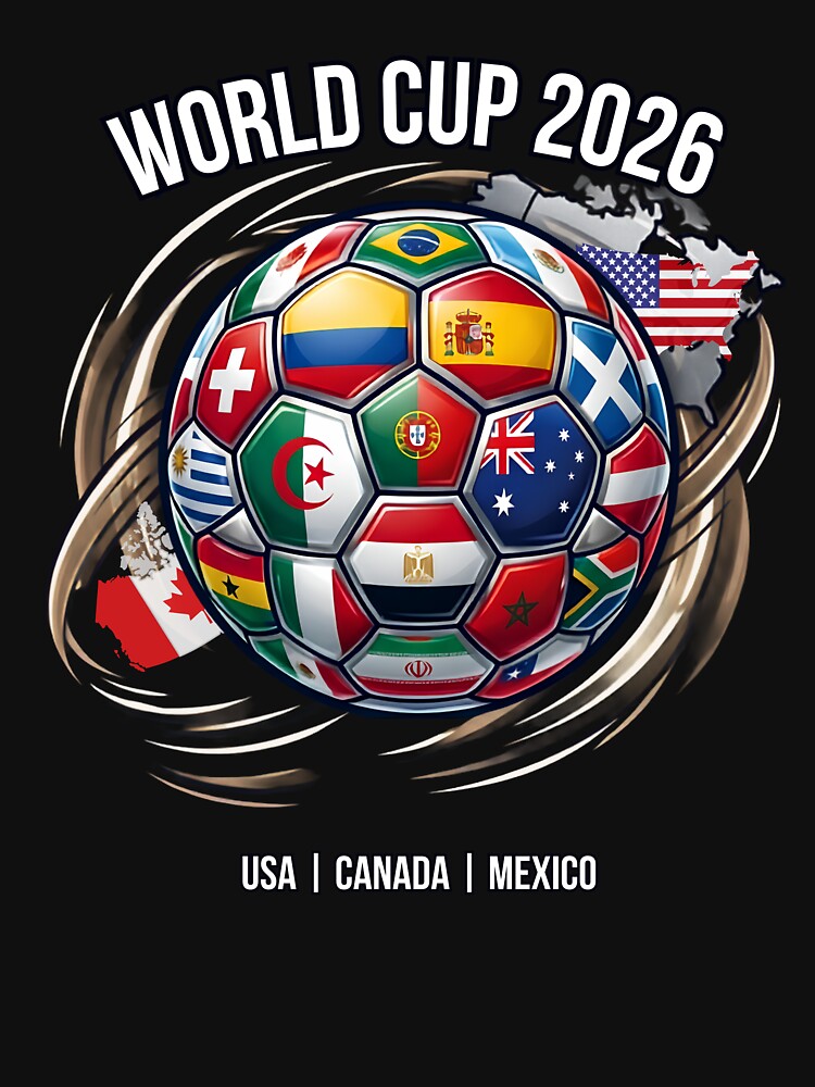 World Cup 2026 Soccer Ball Flags T-Shirt | USA Canada Mexico Host Nations Football Fan Tee by Tee-Aura