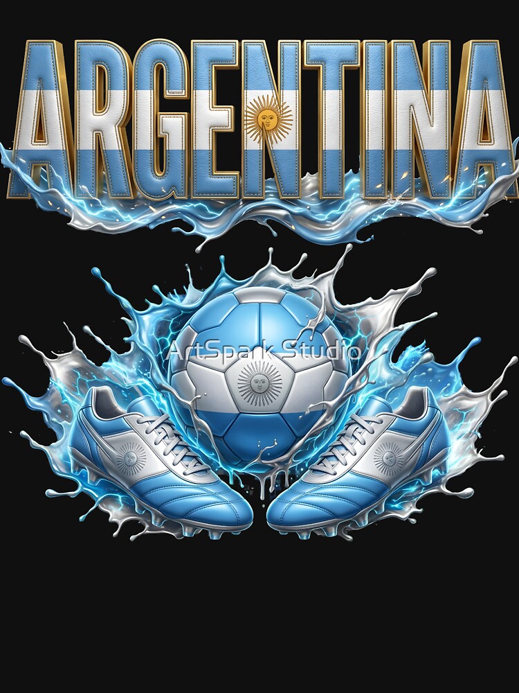 Argentina Soccer Ball & Cleats | Argentine Football Fan Design | Blue and White Sports Graphic by ArtSpark Studio