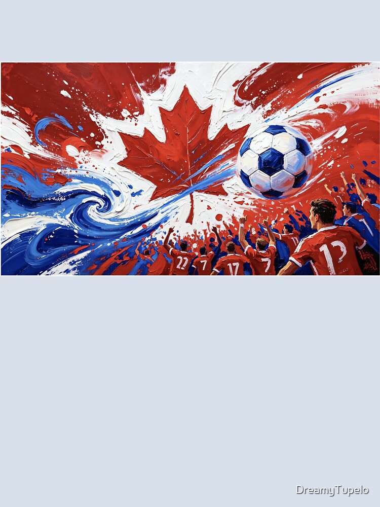 Abstract Canada Soccer Art – Maple Leaf Energy, Dynamic Football Crowd Painting by DreamyTupelo