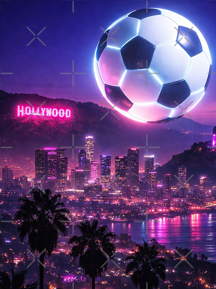 Futuristic Soccer Ball Over Los Angeles Cityscape Host of the World Cup by BrickByDream