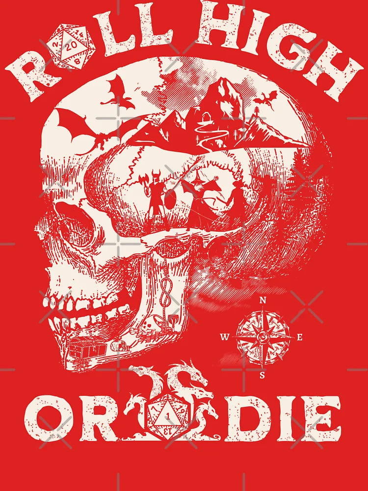 Dungeons and Dragons: Roll High or Die. Party fighting dragons in a Skull Scene. Classic T-Shirt