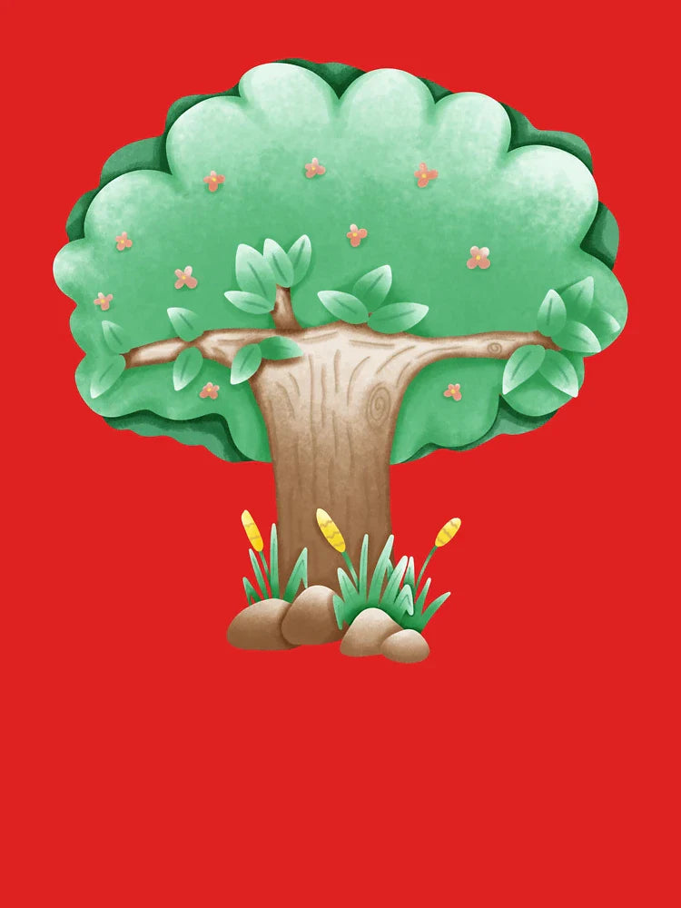 Cute Cartoon Tree with Flowers and Grass â€“ Nature Illustration Classic T-Shirt