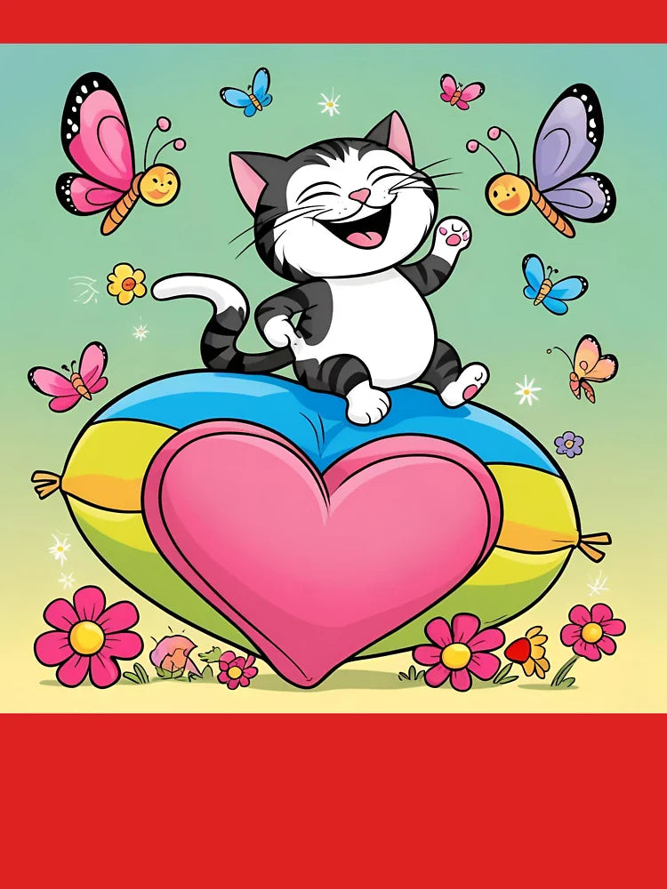 Cute laughing cat with pink heart Classic T-Shirt
