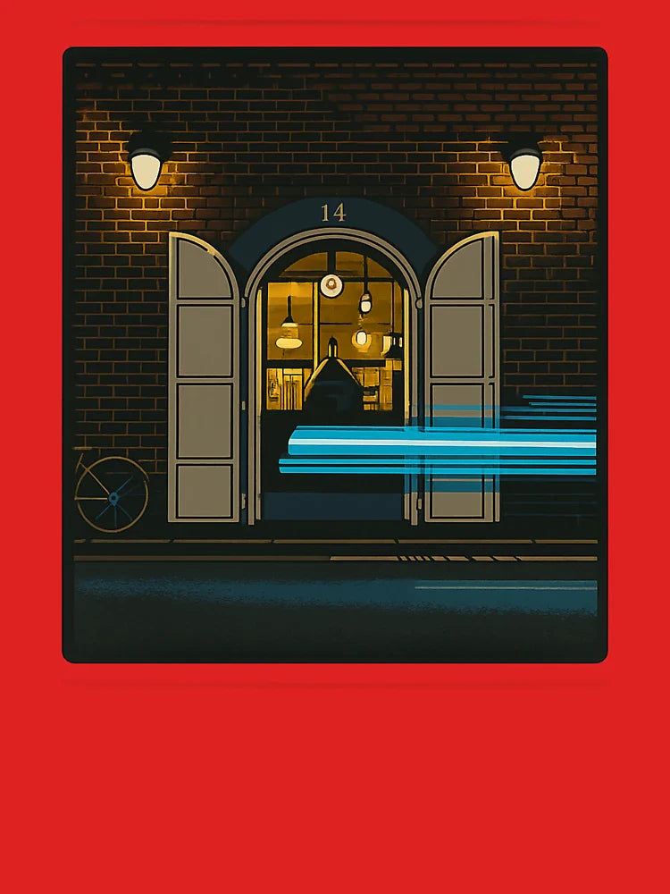 Hakodate Night Café | Retro Brick Entrance - Warm Urban Glow Classic T-Shirt