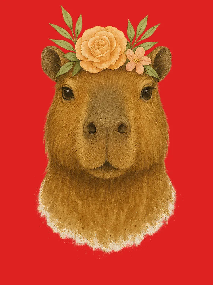 Capybara with flower wreath – watercolor animal portrait Classic T-Shirt