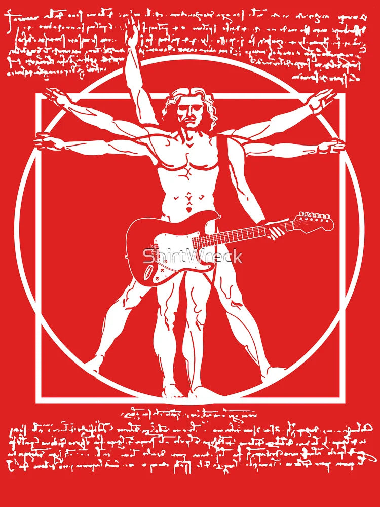 VITRUVIAN MAN PLAYING THE GUITAR - DA VINCI GUITARIST - LEONARDO DA VINCI PARODY Classic T-Shirt