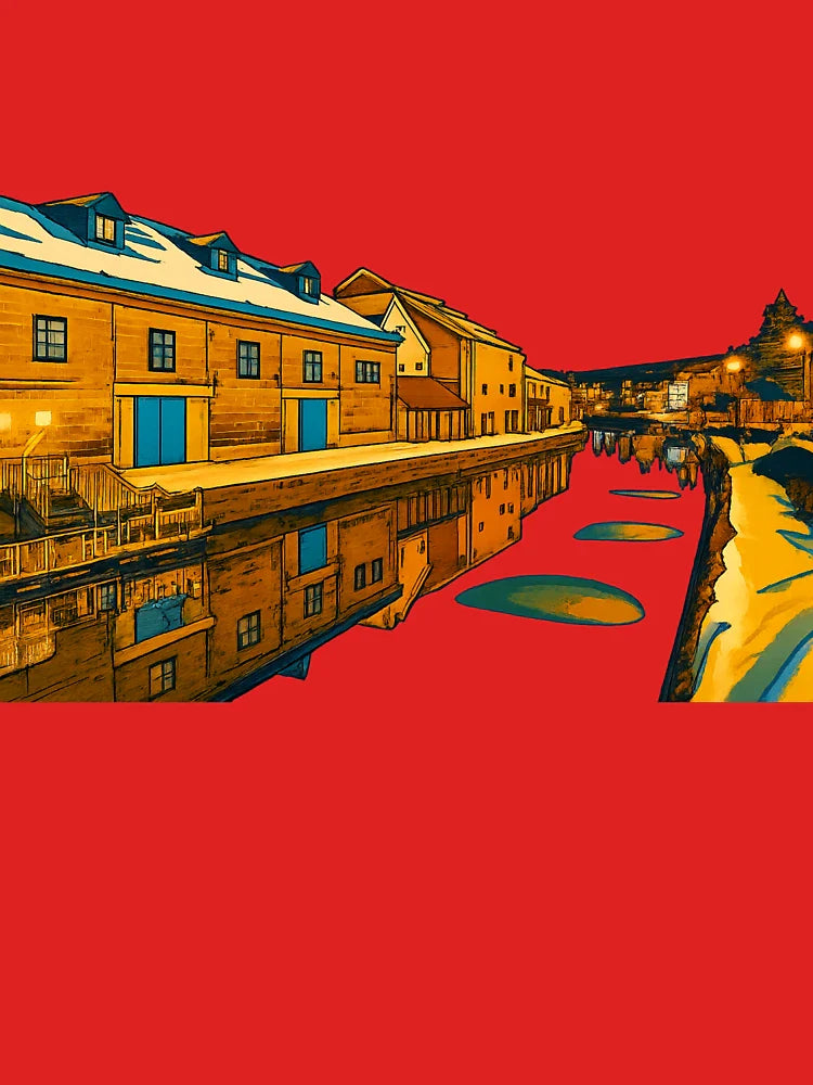 Otaru (Japan) Canal Art | Winter Night Reflections - Retro Urban Glow Classic T-Shirt