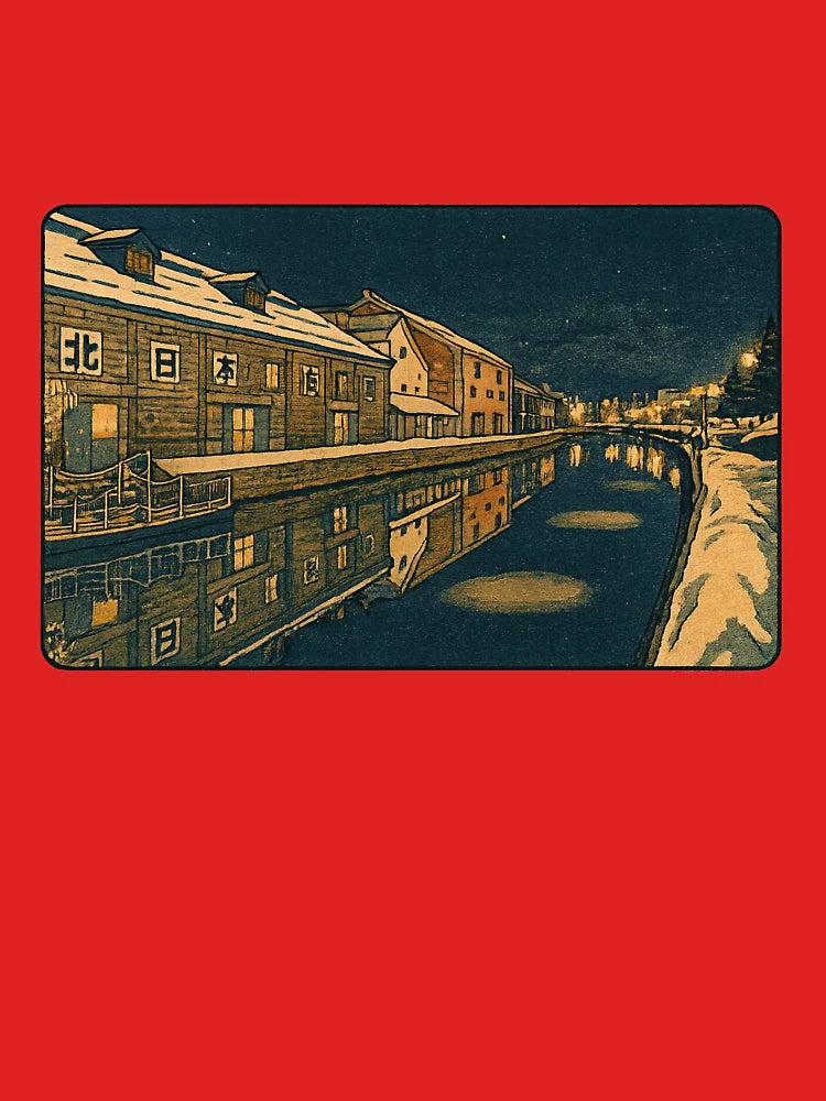 Otaru Canal Nightscape | Retro Winter Reflection - Historic Charm Classic T-Shirt