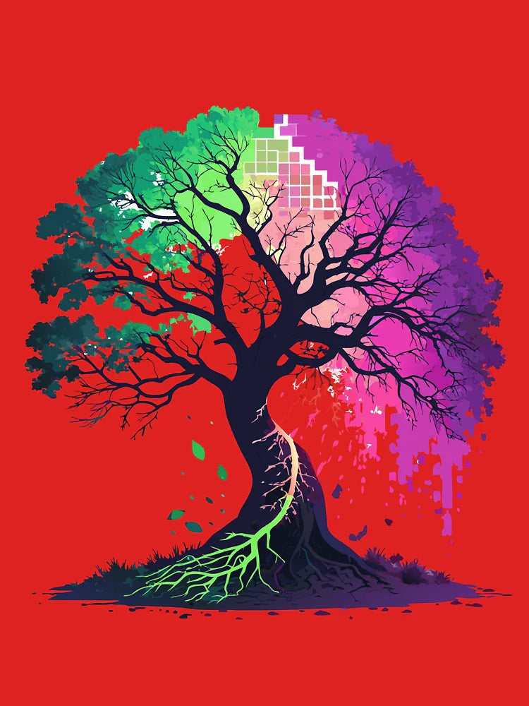 A tree with a digital glitch effect. Classic T-Shirt