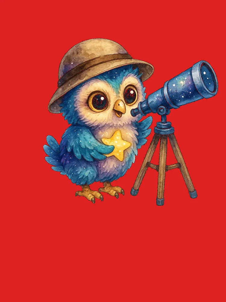 Star Gazing Owl – Cute Kawaii Owl with Telescope Watercolor Sticker Classic T-Shirt