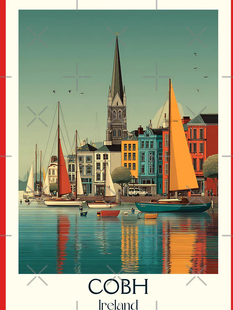 Cobh Harbor Poster – Sailboats & Cathedral Beneath Open Skies Classic T-Shirt