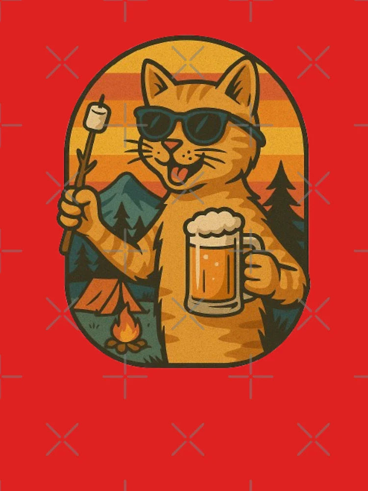 Camping Cat With Beer & Marshmallow | Funny Retro Outdoor Adventure Design Classic T-Shirt