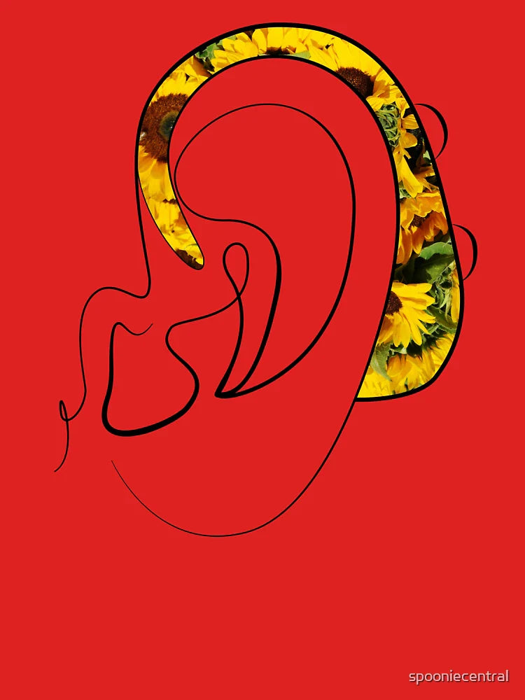 Hearing Aid Line Art with Bright Sunflowers Classic T-Shirt