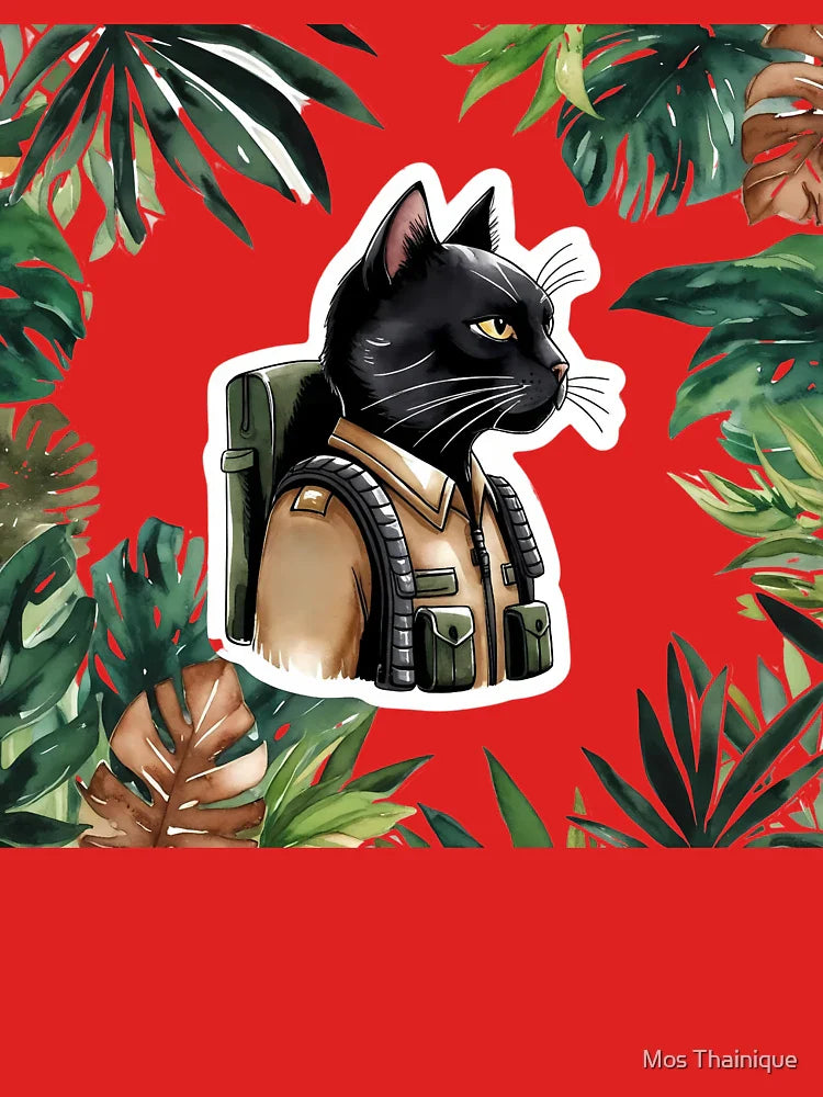 Black Cat Jungle Scout – Tactical Feline Sticker Classic T-Shirt